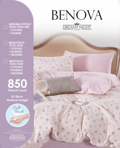 BENOVA Luxe 100% Coton Pur Ensemble de Draps Ajustés Taille Queen 850TC Doux Durable Non Jetable Literie Taies d'Oreiller Hôpital - Product Image 4