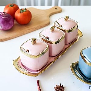 Nordic Luxury 3pcs Egg <b>Storage</b> <b>Box</b> Set Plastic Square Save Space <b>Kitchen</b> Home Spice Jar Pot with Spoons and Tray - Product Image 5