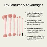 Professionelles 6-teiliges Doppelendiges Make-up Pinsel Set Weiche Vegane Borsten Reise-Kosmetikpinsel Set mit Eigenmarke