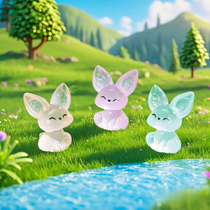 Figurines miniatures de renards <span class=keywords><strong>Fennec</strong></span> qui brillent dans le noir, mini-animaux en résine pour jardin féerique, maison de poupée, bonsaï, aquarium et décorations de bureau - Product Image 1