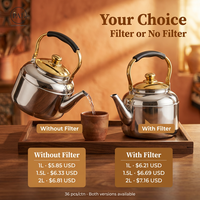 Bouilloire à eau en acier inoxydable durable avec filtre en maille, corps miroir, 1L, 1,5L, 2L, pour la maison, le thé, le chai et le café, usage quotidien