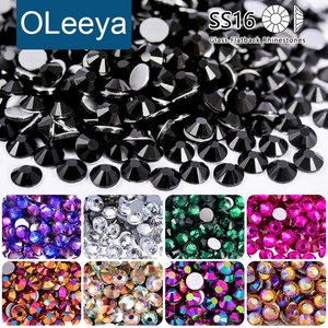 OLeeya Factory Wholesale SS16 Crystal AB Glass Rhinestones Non Hotfix Flatback for 3D Nail Art Glue on Rhinestones - Product Image 1