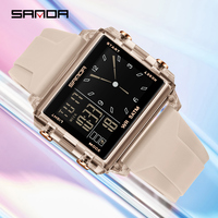Reloj Digital Rectangular Unisex SANDA 6273 con Alarma, Diseño de Doble Pantalla, Resistente al Agua para Uso Diario, Correa de Silicona, Estilo Casual