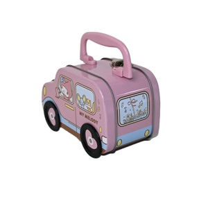 Cute Car Shaped Tin <b>Box</b> With Handle & Lock Custom Printed Kids <b>Metal</b> Tin Case for Candy Chocolate Snack Gift Storage - Product Image 2