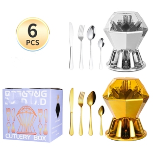 Juego de Cubiertos de Lujo de 24 Piezas Personalizable con Cuchara, Tenedor y Cuchillo para Comedor Occidental, Juego de Vajilla con Diseño de Diamantes - Product Image 1