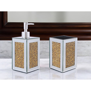 Set di accessori da bagno in due pezzi in oro e vetro a specchio