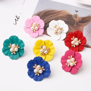 <span class=keywords><strong>Orecchini</strong></span> Pendenti Floreali Rossi con Perle, Gioielli Colorati in Stile Hawaiano per Donne - Product Image 3