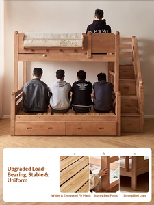Solid Oak <strong>Wood</strong> Modern Children's <strong>Bunk</strong> <strong>Bed</strong> with Storage Double-Deck High Low <strong>Bed</strong> for Siblings - Product Image 3