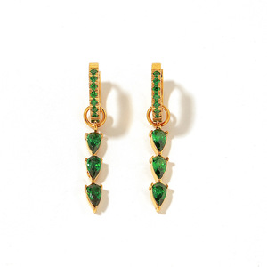 Gold Plated Drop <b>Earrings</b> Green Rhinestone <b>Tassel</b> European Style For Women Party Jewelry - Product Image 5