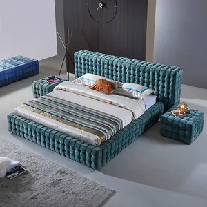 Novo design venda quente casa móveis uso geral tecido material cama macia estofados tecido tufado de madeira cama dupla quadro