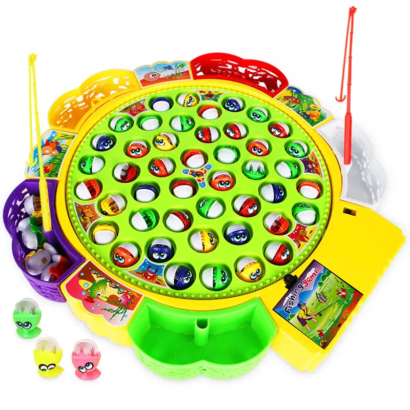 Children's electric fishing toys Rotating Fishing dish Building blocks set Puzzle parent-child interactive toys 45 fish