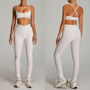 Mallas de cintura en forma de V cruzada de <span class=keywords><strong>2</strong></span> piezas de alta calidad para mujer, ropa deportiva para Fitness y Yoga, Sujetador deportivo, conjuntos de Fitness para gimnasio - Product Image 1