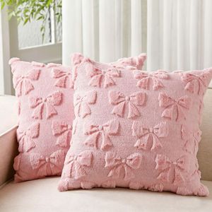 Housse de coussin matelassée transfrontalière avec nœud et broderie en peluche, coussin de tête de lit, coussin de dossier de bureau (sans rembourrage) - Product Image 1