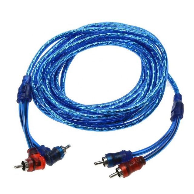 High Quality Pure Copper Blue Car Audio  RCA Cable 3M 4.5M 5M Amplifier Audio Line 2 RCA to 2 RCA