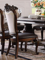 Ensemble de salle à manger en bois de style traditionnel européen, un plateau en bois avec 8 chaises en bois massif et tissu, couleur personnalisée