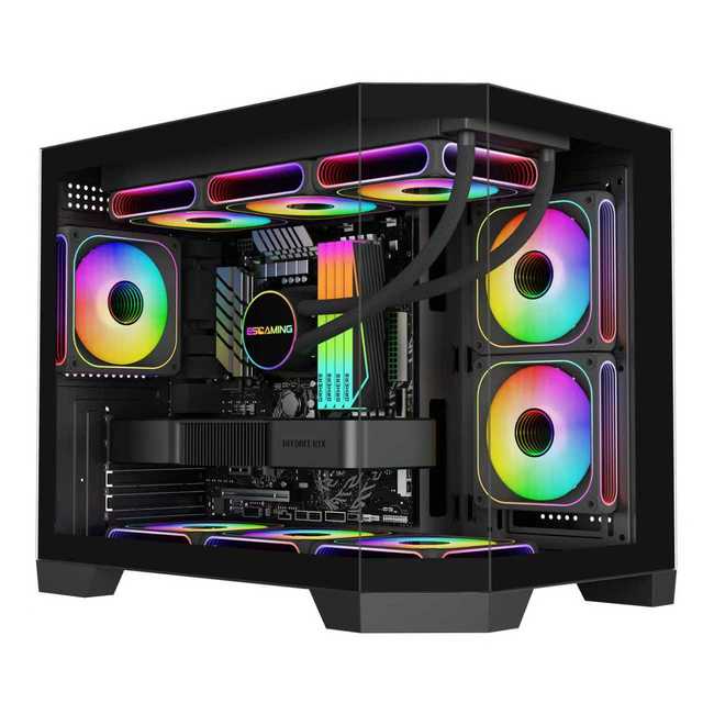 ESGAMING New Design Black Mid Tower Gaming Pc Case Tempered Glass Micro ATX ITX Cabinet ODM OEM Desktop Computer Cases & Towers