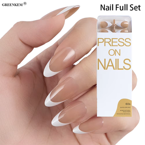 Gels doux 120/150 pièces amande ongles ensemble complet français court Art Patch rose français pointe presse sur les ongles - Product Image 1