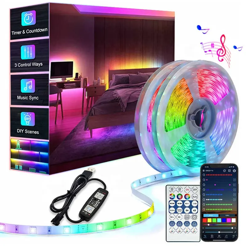 Music Sync 5m 10m 20m 30m RGBIC WS2812b controllo App Chasing Light Tape Ribbon retroilluminazione TV USB LED Strip per decorare la stanza