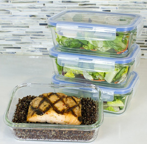 Premium 8 Uds comida de vidrio Prep contenedor de almacenamiento de alimentos con juego de tapa a presión - Product Image 1