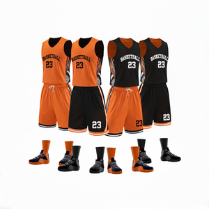 Vente en gros de maillots de basketball personnalisés réversibles sublimés les plus récents Design de basketball orange et noir de haute qualité - Product Image 1