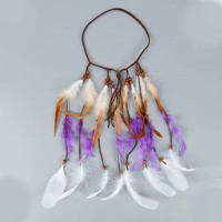 Accessoire de cheveux ethnique bohème indien coloré, bandeau tissé en plumes, coiffe