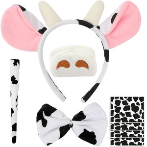C045 Cow Headband Cuddly Toys Adults Horns Stuffed Party Halloween Costume Elastic Hair Bands Halloween Costume Cosplay Cow <strong>Mask</strong> - Product Image 1