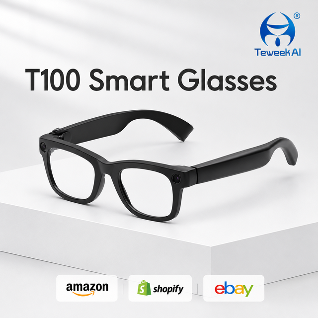 T100 Smart Glasses Advanced Eyewear 8MP Camera Open Ear Speaker AI Interaction WiFi Connection Touch Panel Business