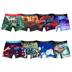 Custom Logo Design Elastic Band Spandex Men Underwear High Quality Printed Trendy Plus Size Boxer Briefs Men Boxer Shorts