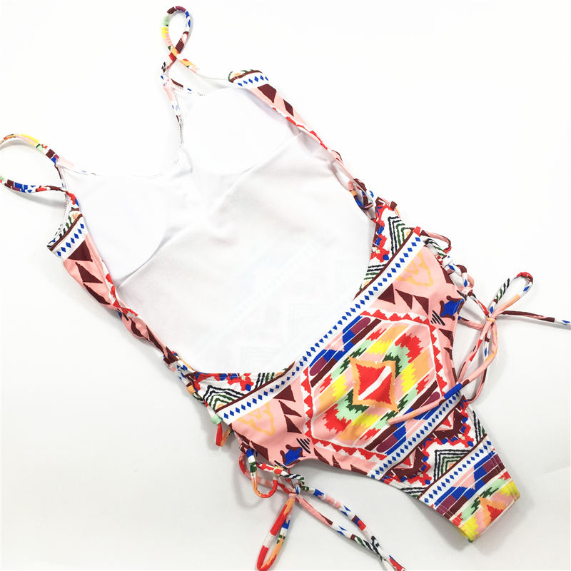One-piece swimsuit Maldives style printed multi binding swimsuit custom swimwear sexy bikini
