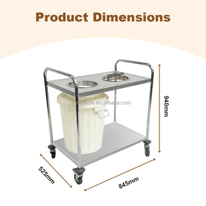 Chariot à déchets mobile robuste en acier inoxydable avec 2 compartiments séparés pour les déchets, roulettes silencieuses pour hôtel, cuisine, restaurant - Product Image 4