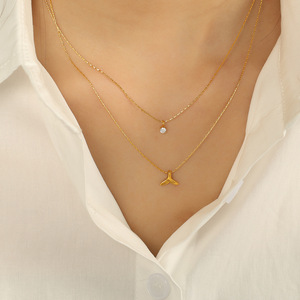 Collar de cadena de clavícula de doble capa con borlas y colgante de circonita para mujer, joyería de moda para fiestas. - Product Image 4