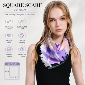 Foulard en satin imprimé avec logo personnalisé, sensation de soie luxueuse, carré 70x70cm, bandana de cou tendance violet, vente en gros - Product Image 2