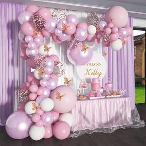 Kit d'arche de ballons avec confettis métalliques violets et autocollants papillons roses pour décoration de fête, fournisseur de ballons pour anniversaire de fille - Product Image 3