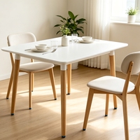 Table multifonctionnelle pour petit espace, plateau blanc lisse, pieds en bois robustes, table à manger simple et moderne pour la maison, pour manger, travailler, lire