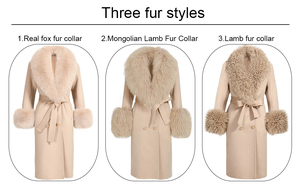New Hot <strong>Sale</strong> Winter Fashion <strong>Ladies</strong> Double Sided Cashmere <strong>Coat</strong> Real Fox Fur Collar Wholesale High Quality Wool Fur <strong>Coat</strong> Women - Product Image 5