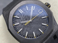 Reloj mecánico de súper calidad de 41 mm, fábrica PPF, movimiento 4302, 15500 NTPT Carbon, reloj DiW con puntero amarillo.