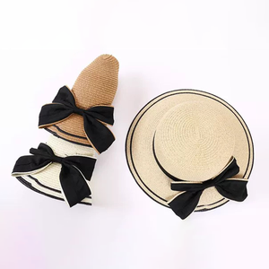 Custom Logo Bow Straw Sun Hat & Tote Bag Set UV Protection Beach Vacation <b>Accessories</b> Wholesale - Product Image 4