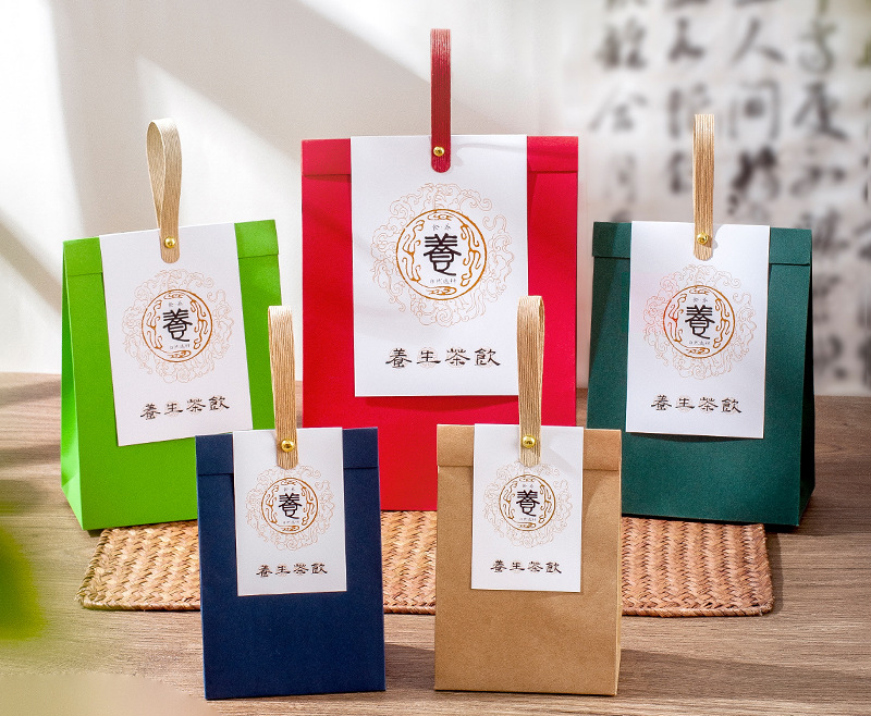 Health Tea Packaging Bag, Gift Bag, Square Bottom, Herbal Medicine, Traditional Chinese Medicine, Kraft Paper Outer Packaging