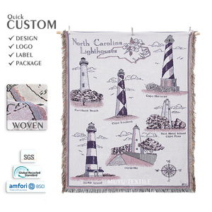 Plaid en tapisserie à motif de <span class=keywords><strong>carte</strong></span> de phare vintage, faible MOQ, direct usine, pour la décoration <span class=keywords><strong>du</strong></span> salon, de la chambre, <span class=keywords><strong>du</strong></span> canapé et de la maison de plage - Product Image 1