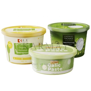 Pots ronds en plastique de 200g 250ml avec couvercle pour emballage de houmous, baba ghanoûj, sambusak, contenant IML - Product Image 5
