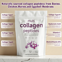 Poudre de peptides de collagène multiples avec biotine, vitamine C, acide hyaluronique, non aromatisée, provenant de bovins nourris à l'herbe et élevés en pâturage, vente en gros, OEM