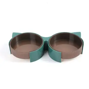 Cat ear glasses double bowl pet cat bowl Drinking water eating basin