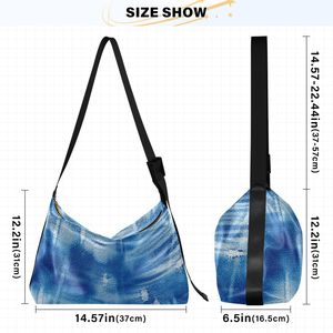Blue Denim Print Shoulder Bag Vintage Bucket Crossbody Handbag Zipper Underarm <b>Purse</b> for Daily Outdoor Use - Product Image 3