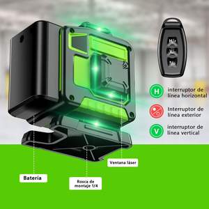 Nivel Láser Verde Industrial <span class=keywords><strong>4D</strong></span> 360° Autonivelante de 16 Líneas, Horizontal y Vertical, con Trípode Integrado y Control Remoto, 1mm/5m - Product Image 5