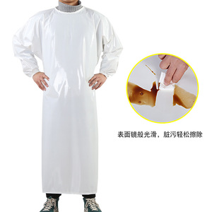 Manteau imperméable en Tpu résistant à l'huile, tablier à manches longues pour adulte, pour la cuisine, combinaison de travail, bleu, blanc, rose, couleur unie - Product Image 5