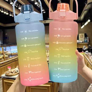 물병 2 리터 대용량 스티커 마시는 병 야외 스포츠 누출 방지 젖빛 컵 시간 마커 음료 용기