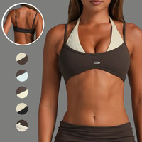 XS-XL Halter-Neck Hautfreundlicher Verstellbarer Sport-BH Kontrast Doppellagiger Sport-BH Rückenfreier Damen Sport-BH