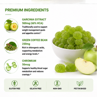 Gummies OEM Garcinia Cambogia Pomme Verte, Extrait de Garcinia 60 % HCA, Supplément de Café Vert et de Chrome