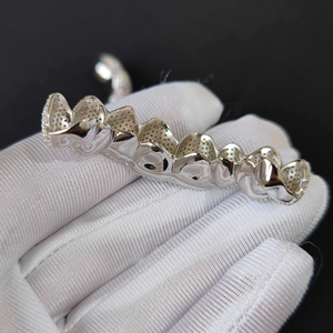 Grillz tendance en or et argent sterling 925 avec diamants en moissanite, bijoux hip-hop, coupe rose, ensemble de dents personnalisé, cadeau unisexe - Product Image 5