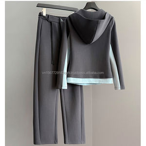 Casual Sports Set Women Autumn New Color <b>Block</b> Splicing Hooded Half Zip Long Sleeve Sweatshirt Straight Pants Two Piece Set - Product Image 6